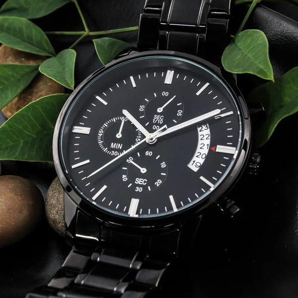Personalized Engraving Black Chronograph Watch - Flourish Love Shop