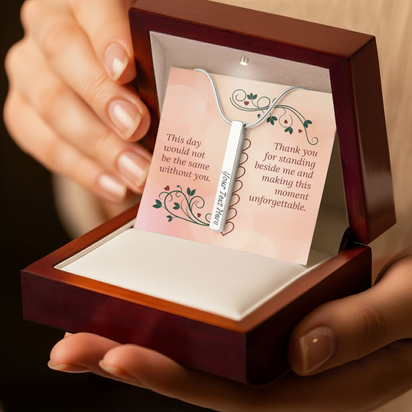 For Bridesmaids and Besties Engraved 4 - Sided Stick Necklace - Flourish Love Shop