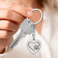 Engravable Keychain with heart and paw symbol - Flourish Love Shop