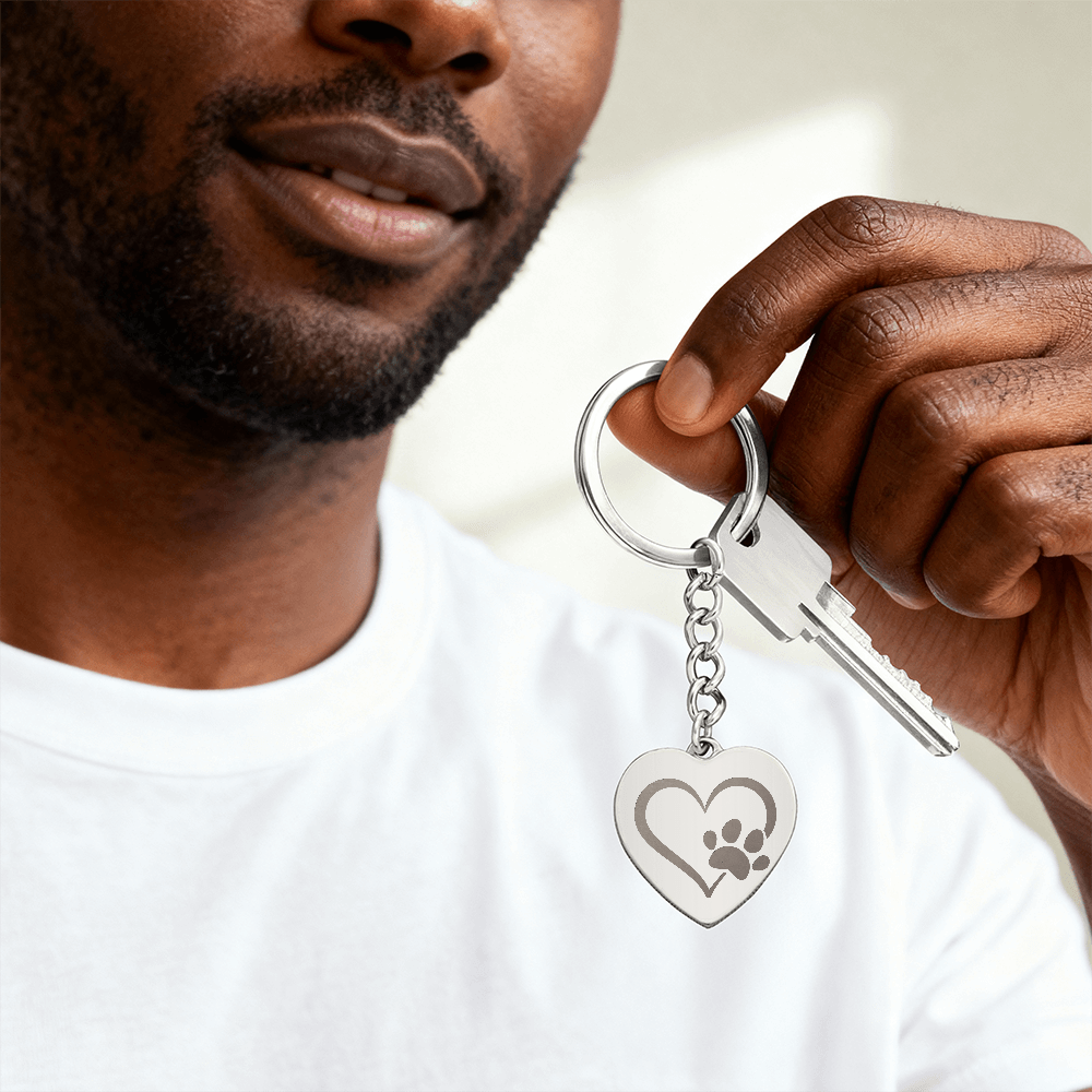 Engravable Keychain with heart and paw symbol - Flourish Love Shop