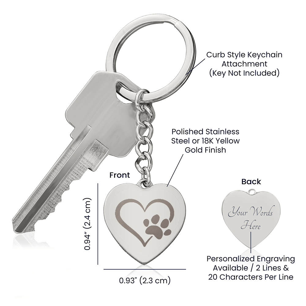 Engravable Keychain with heart and paw symbol - Flourish Love Shop