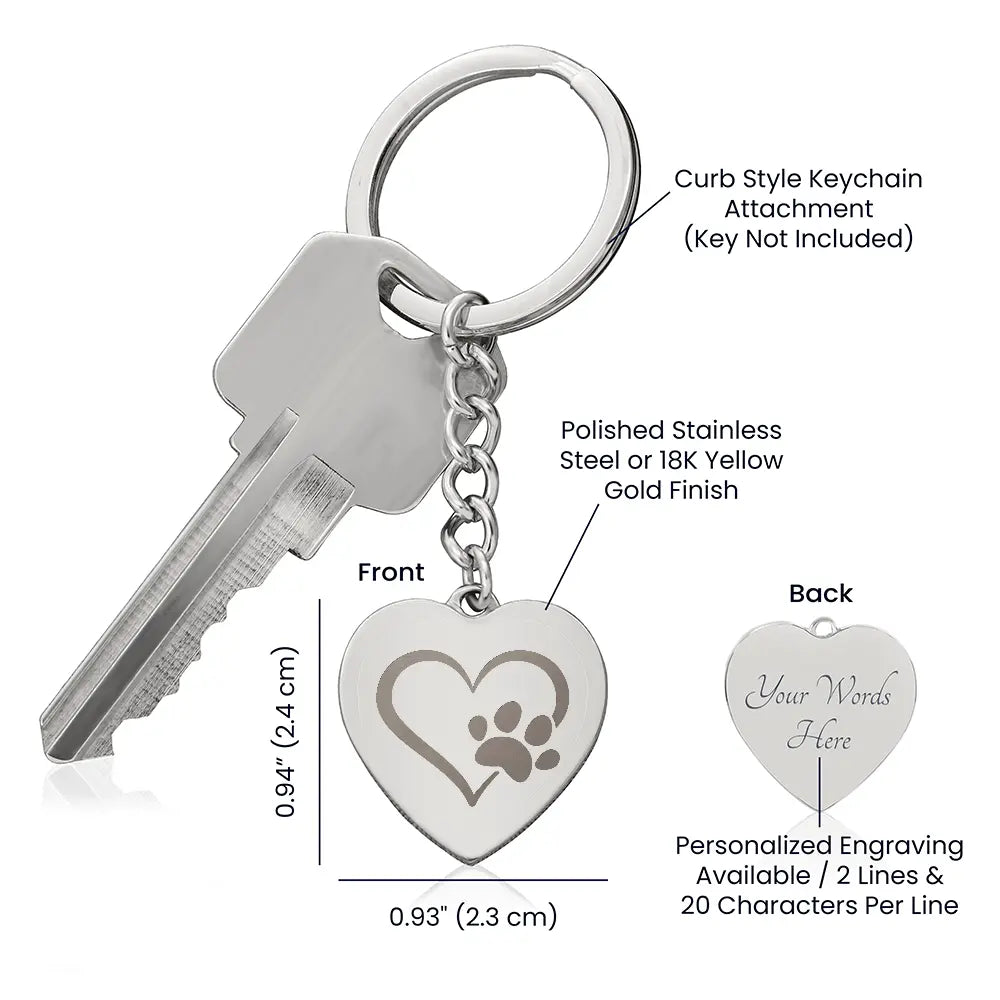 Engravable Keychain with heart and paw symbol - Flourish Love Shop