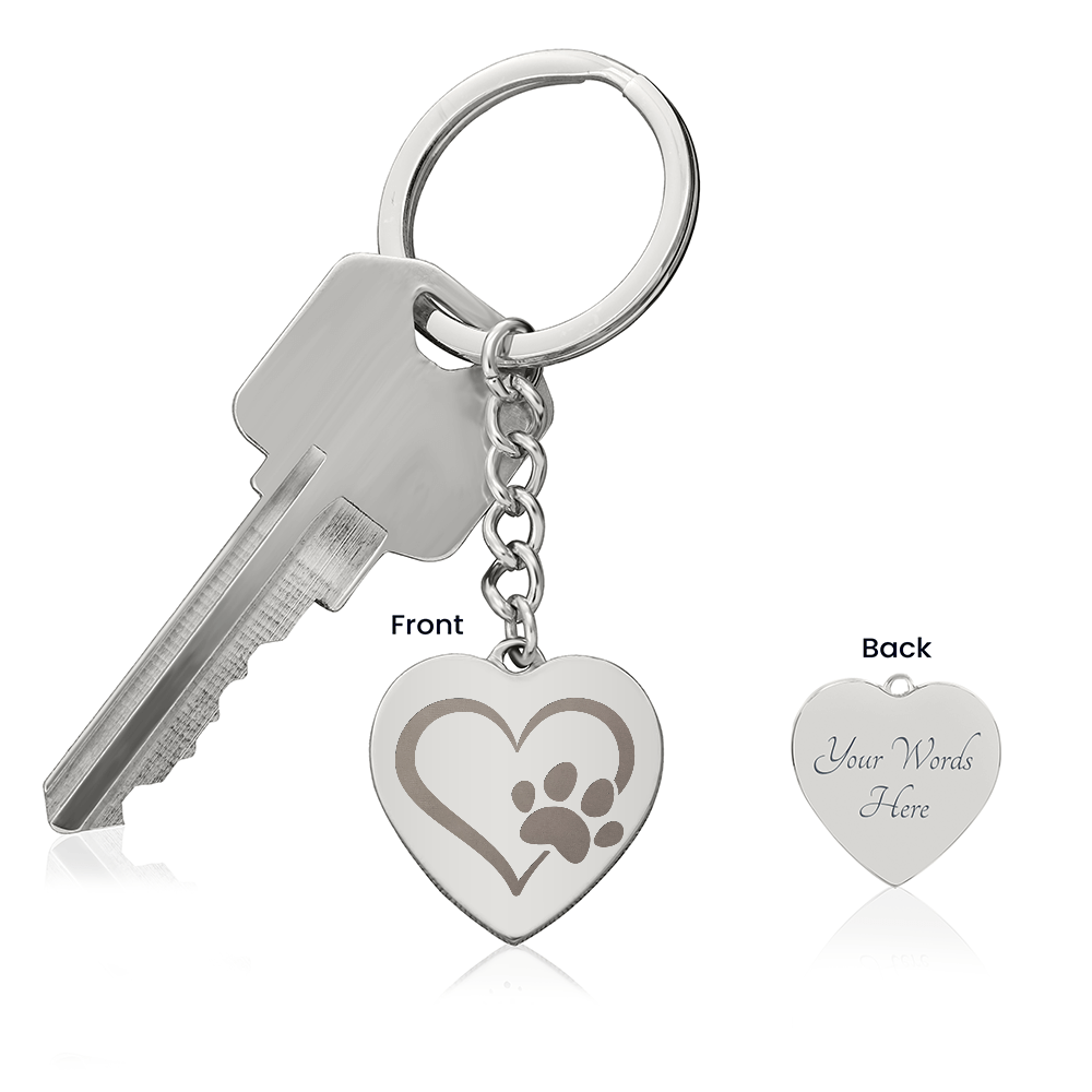 Engravable Keychain with heart and paw symbol - Flourish Love Shop