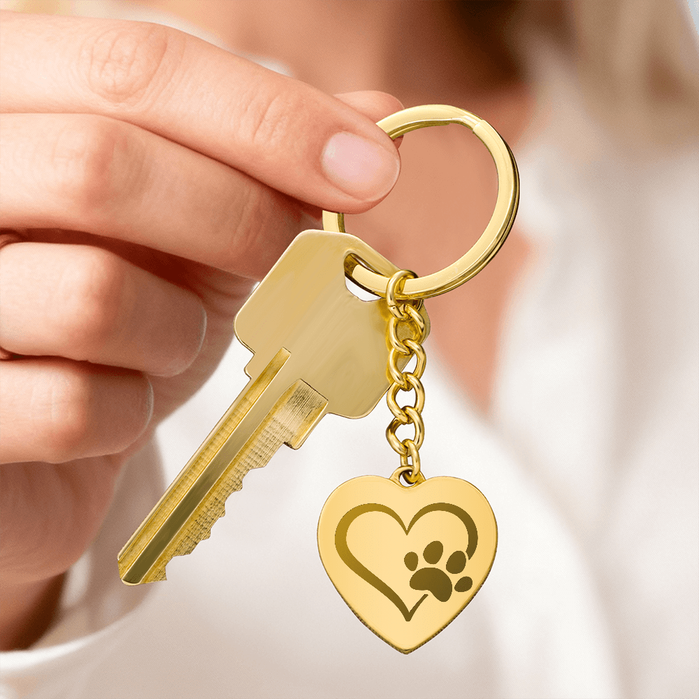 Engravable Keychain with heart and paw symbol - Flourish Love Shop
