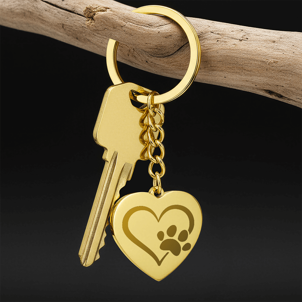 Engravable Keychain with heart and paw symbol - Flourish Love Shop