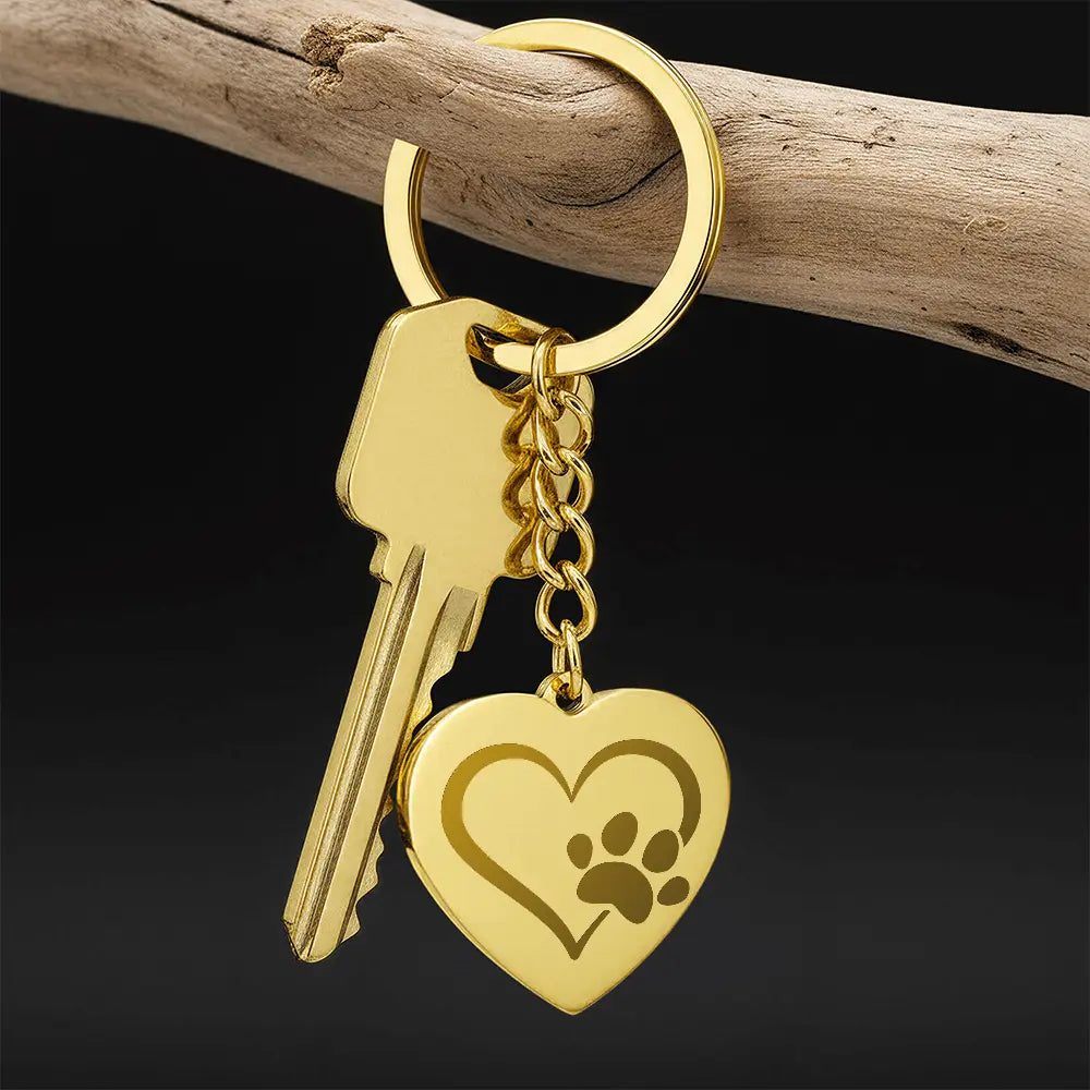 Engravable Keychain with heart and paw symbol - Flourish Love Shop
