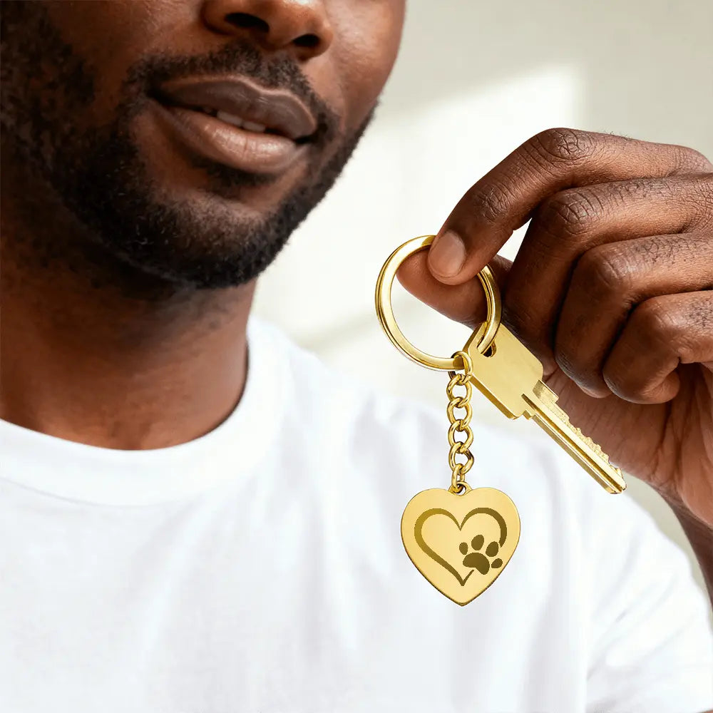 Engravable Keychain with heart and paw symbol - Flourish Love Shop
