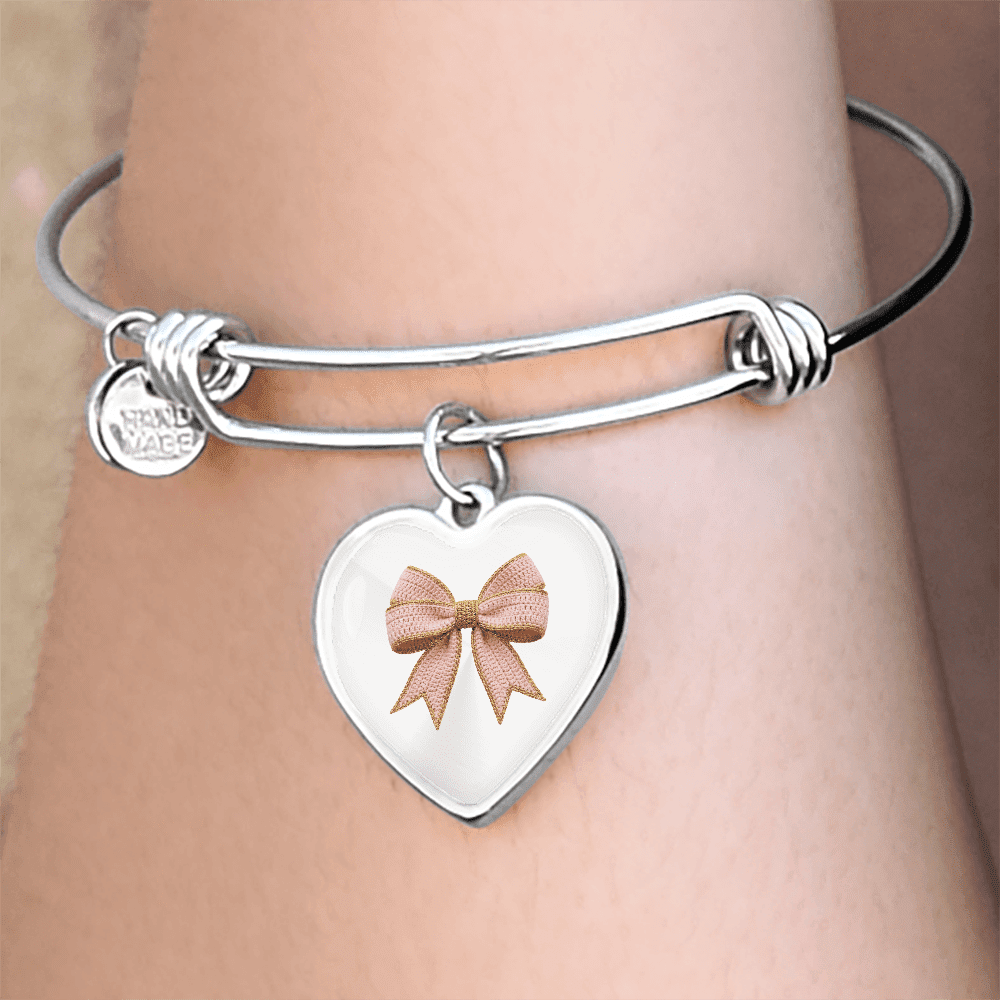 Pink Bow Heart Bracelet – Personalized Engraved Bangle Gift for Her - Flourish Love Shop
