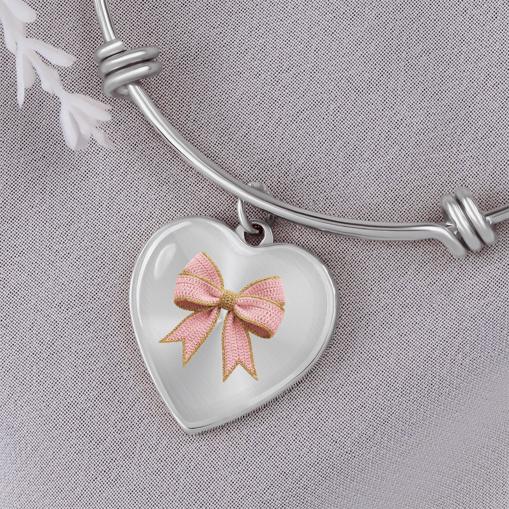 Pink Bow Heart Bracelet – Personalized Engraved Bangle Gift for Her - Flourish Love Shop