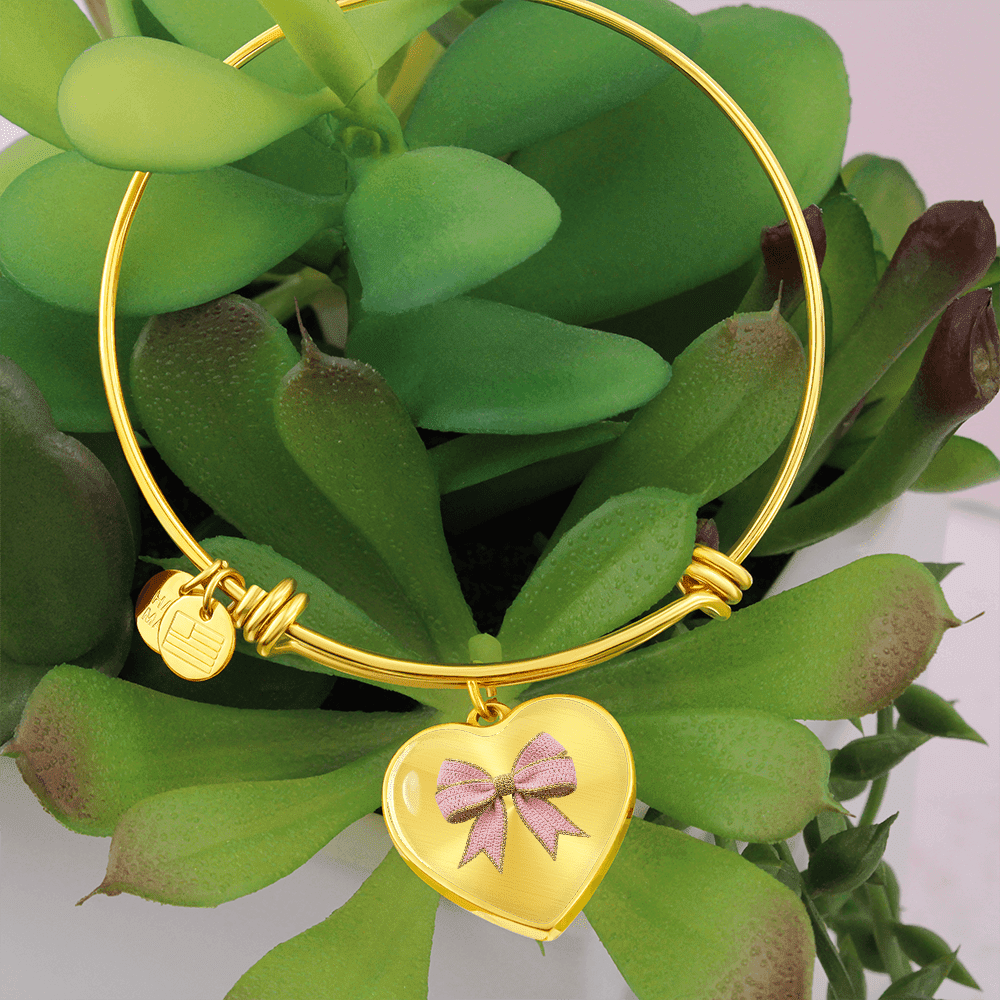 Pink Bow Heart Bracelet – Personalized Engraved Bangle Gift for Her - Flourish Love Shop