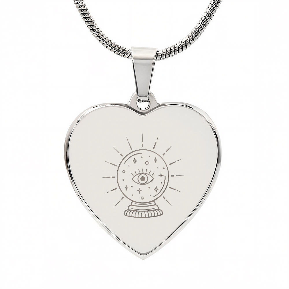 Crystal Ball with Eye of Providence Engraved Heart Necklace - Flourish Love Shop