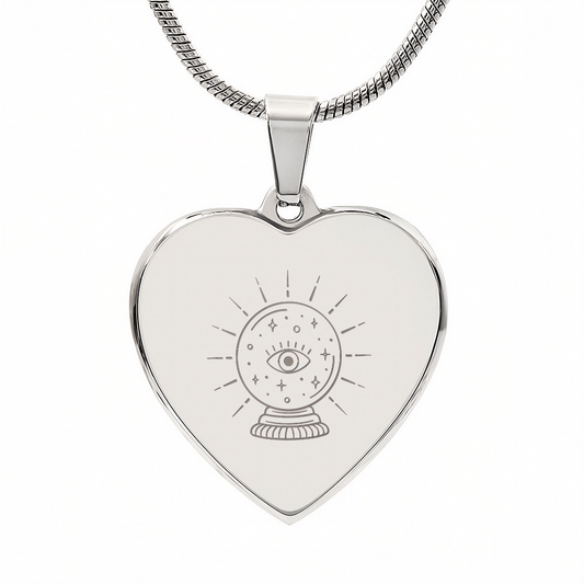 Crystal Ball with Eye of Providence Engraved Heart Necklace - Flourish Love Shop