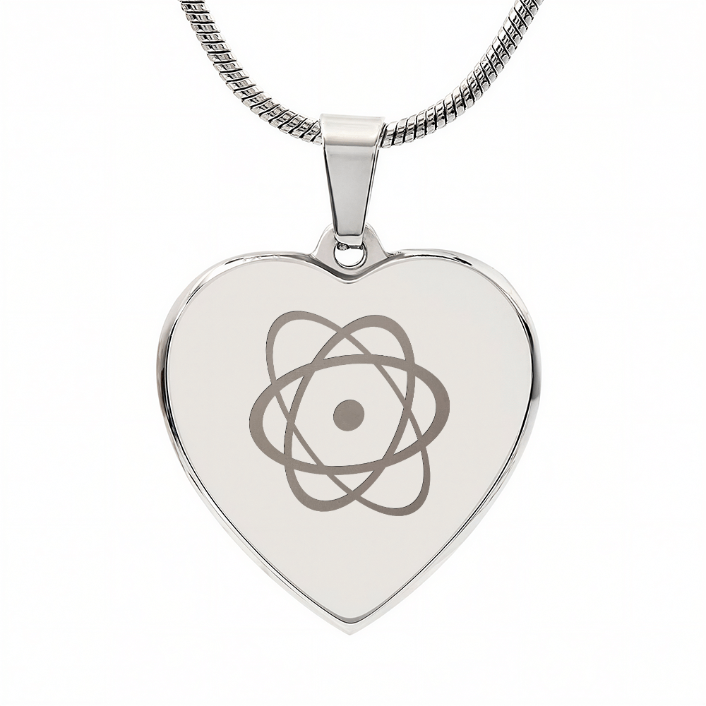Atom Symbol Engraved Heart Necklace - Flourish Love Shop