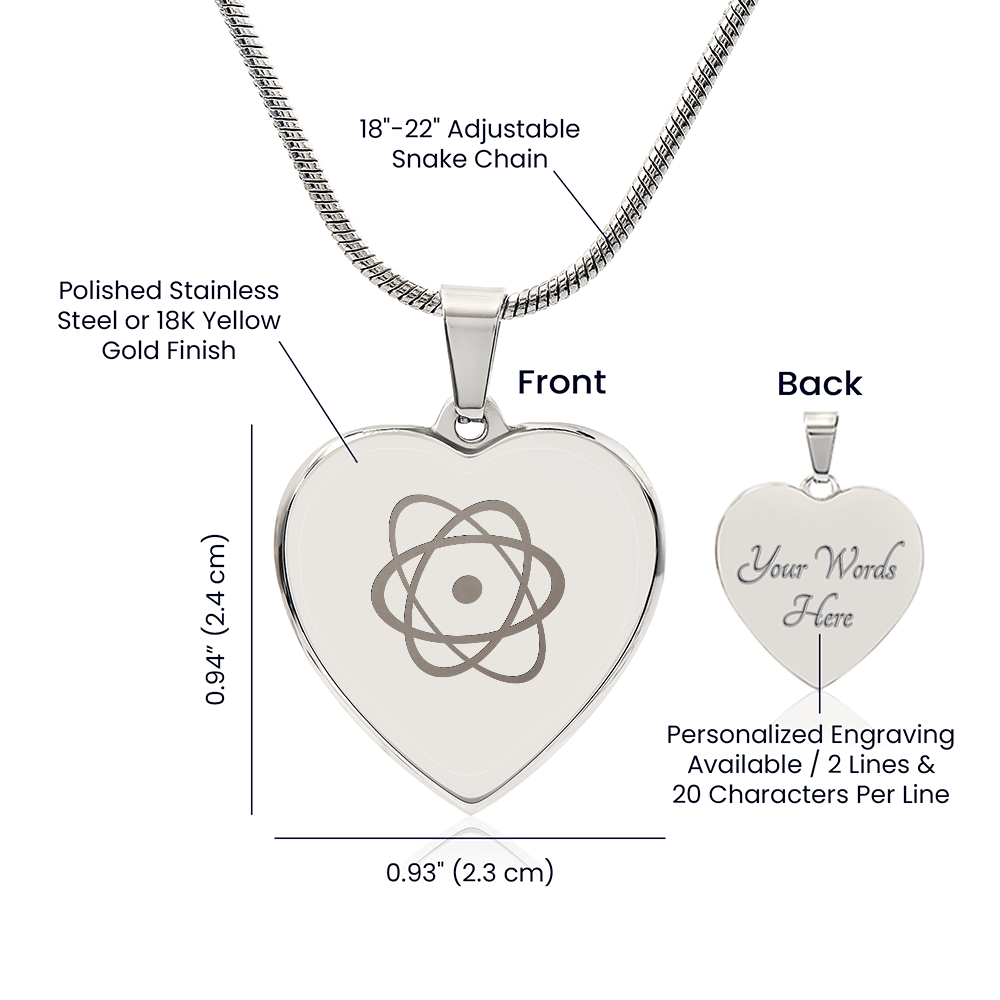 Atom Symbol Engraved Heart Necklace - Flourish Love Shop