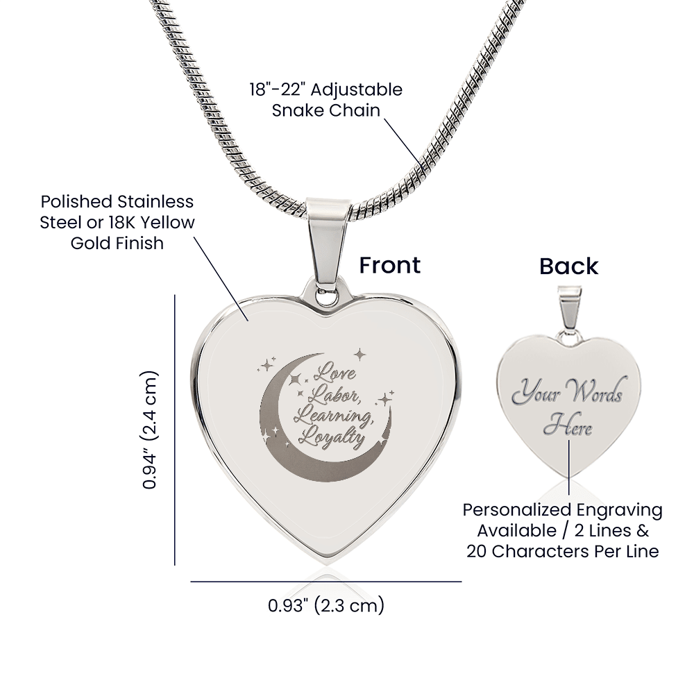 Personalized Engraved Heart Necklace | Love, Labor, Learning & Loyalty Keepsake - Flourish Love Shop