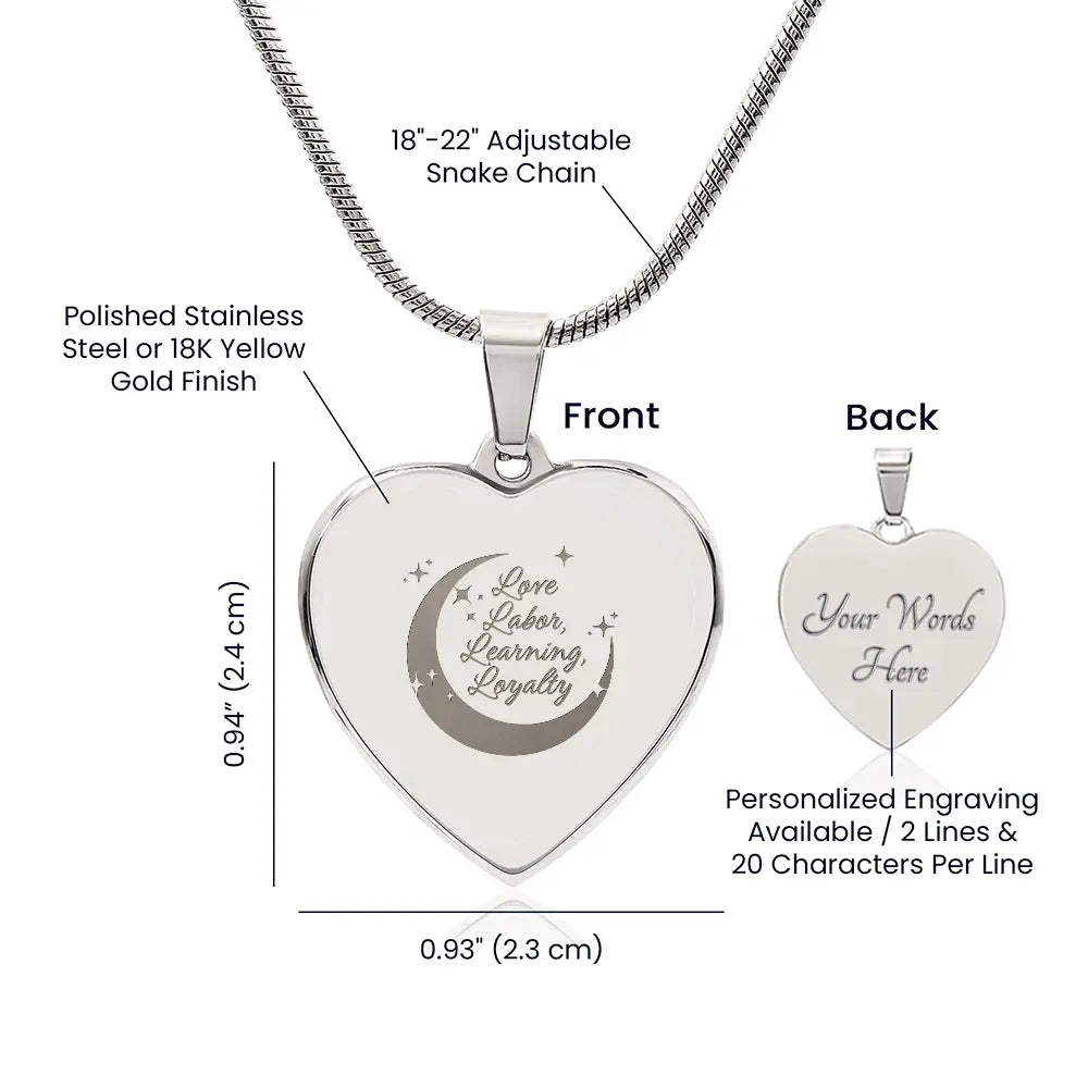 Personalized Engraved Heart Necklace | Love, Labor, Learning & Loyalty Keepsake - Flourish Love Shop