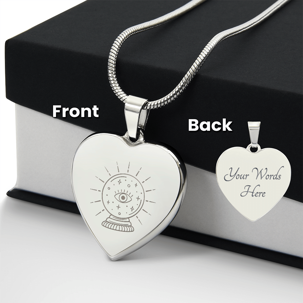 Crystal Ball with Eye of Providence Engraved Heart Necklace - Flourish Love Shop