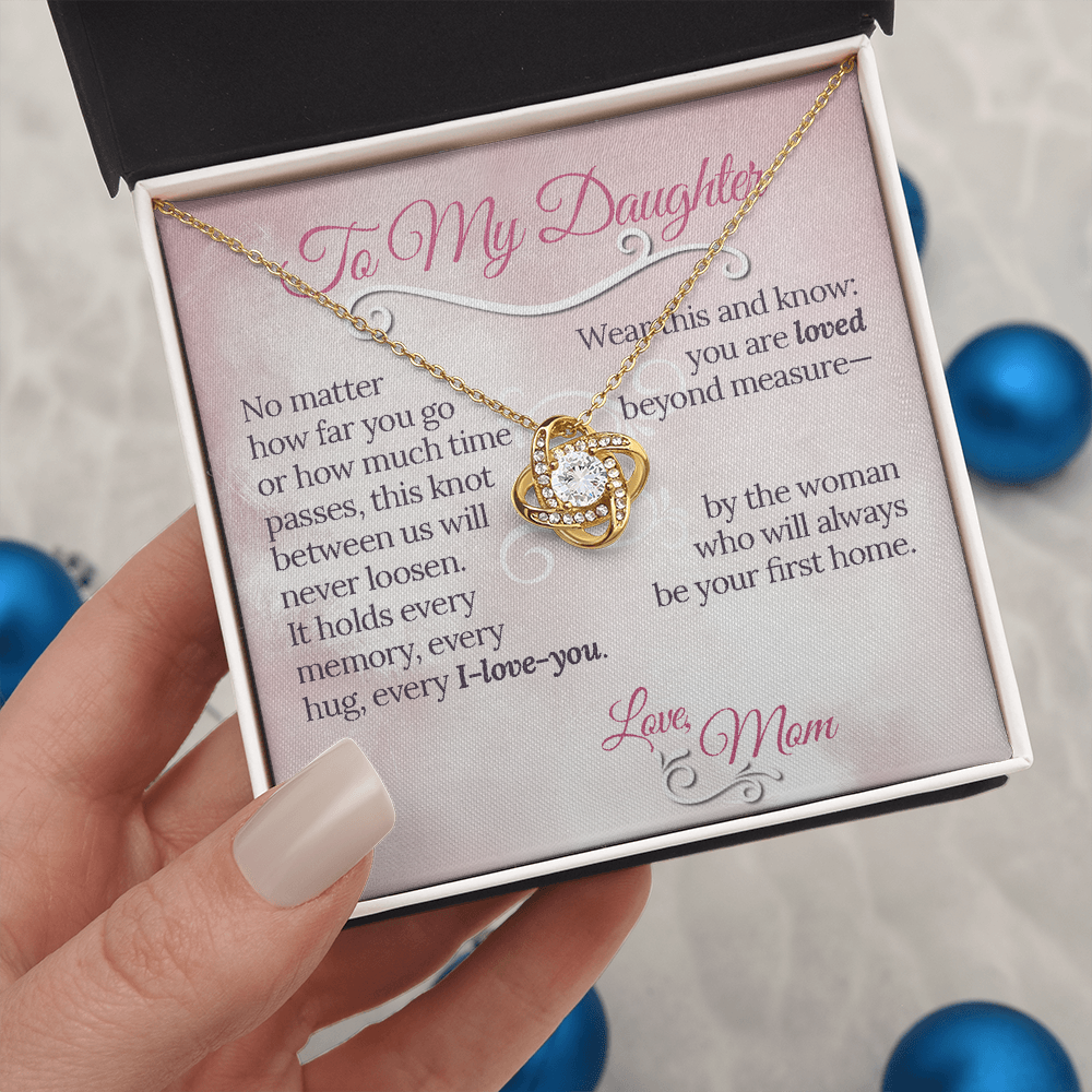 The Knot Between Us – From Mom to Daughter Love Knot Necklace (Gold or Silver)