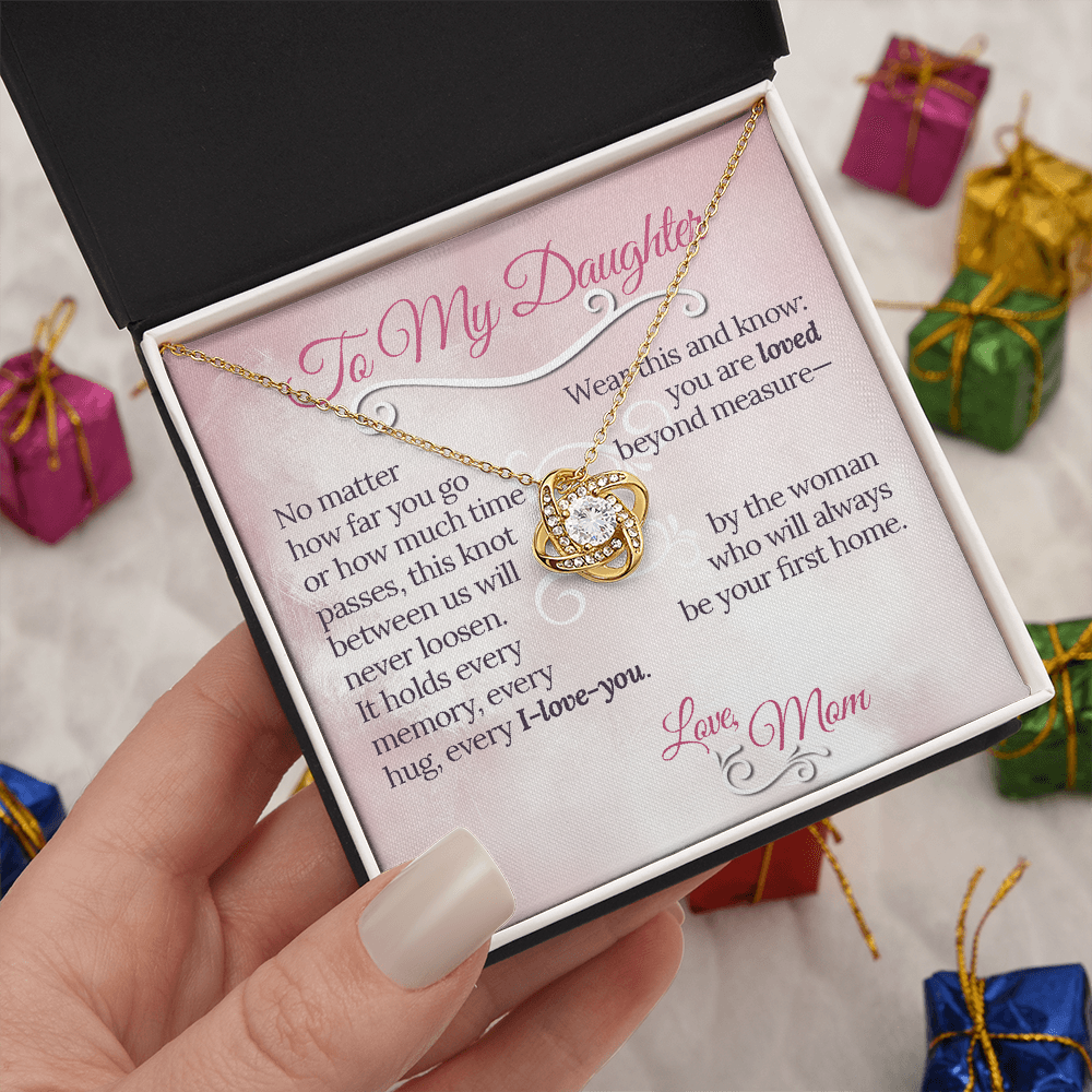 The Knot Between Us – From Mom to Daughter Love Knot Necklace (Gold or Silver)