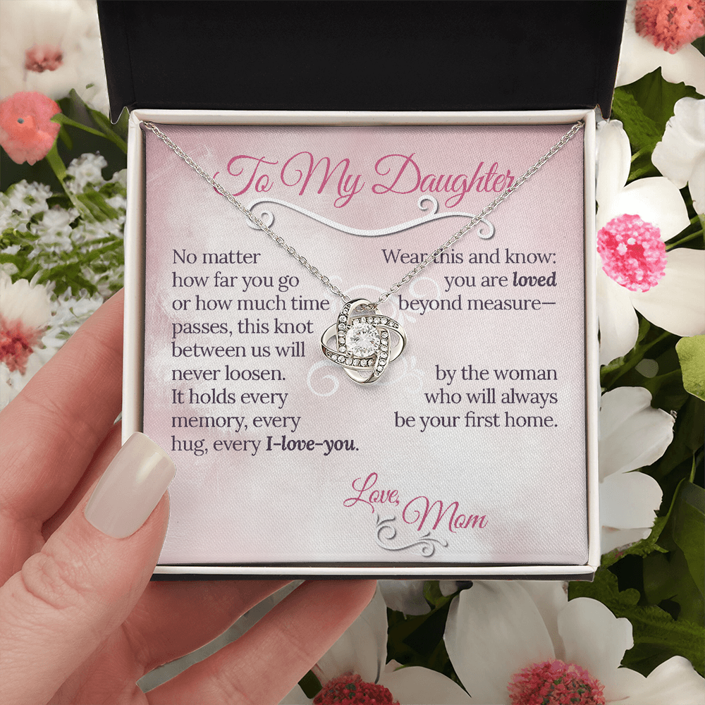 The Knot Between Us – From Mom to Daughter Love Knot Necklace (Gold or Silver)