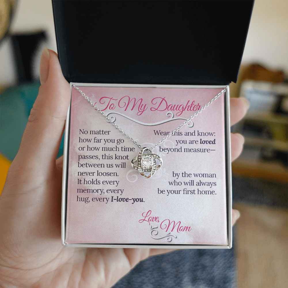 The Knot Between Us – From Mom to Daughter Love Knot Necklace (Gold or Silver)
