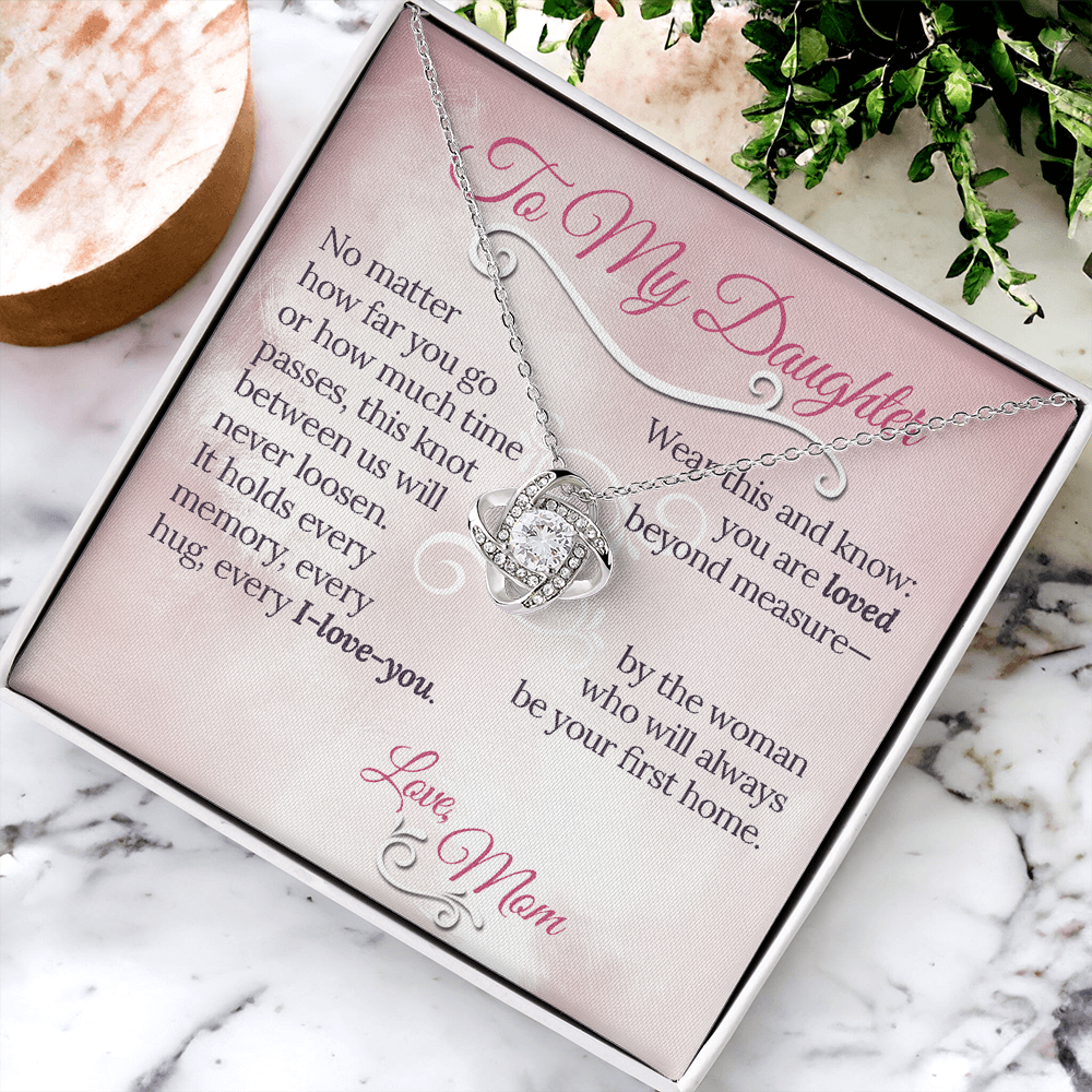 The Knot Between Us – From Mom to Daughter Love Knot Necklace (Gold or Silver)