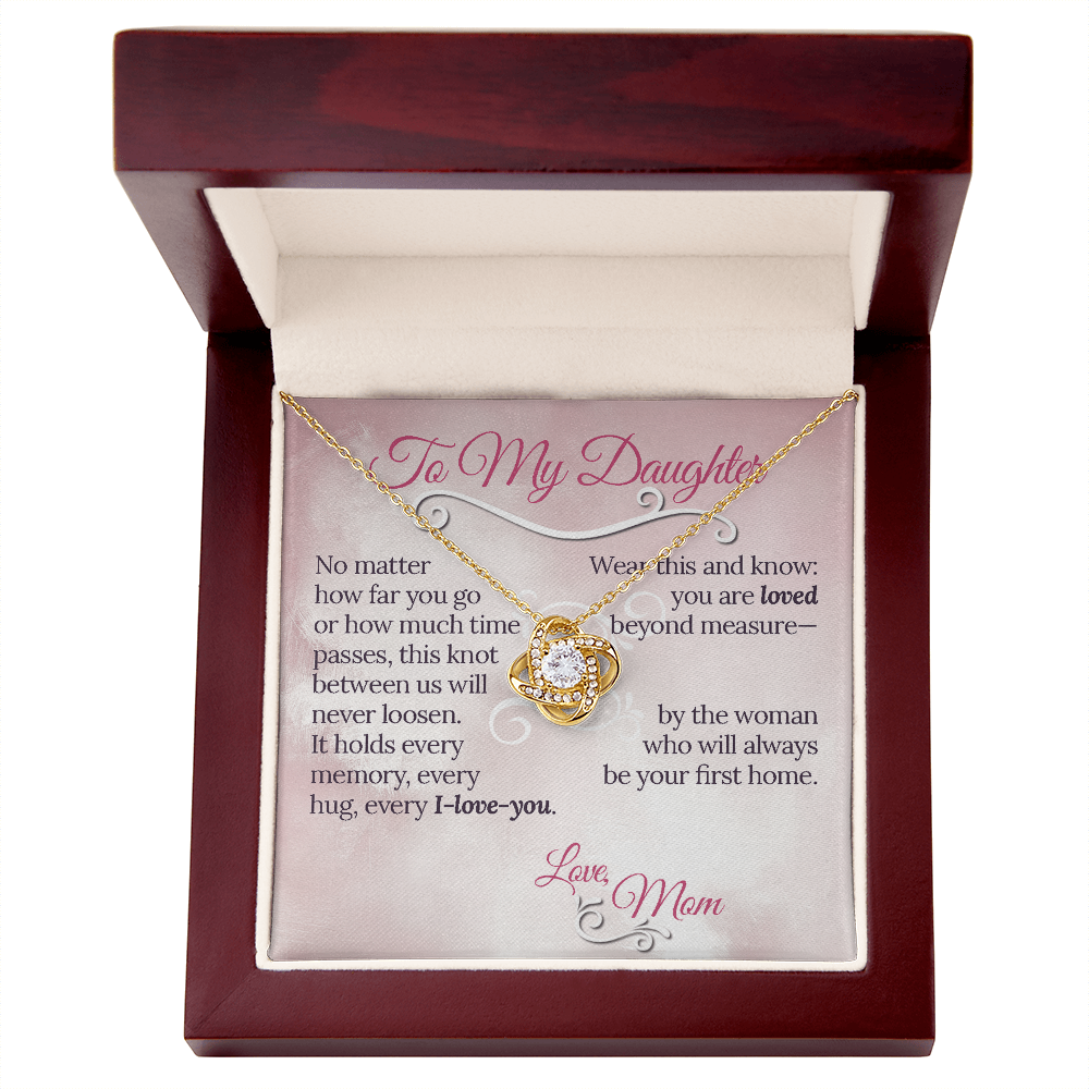 The Knot Between Us – From Mom to Daughter Love Knot Necklace (Gold or Silver)