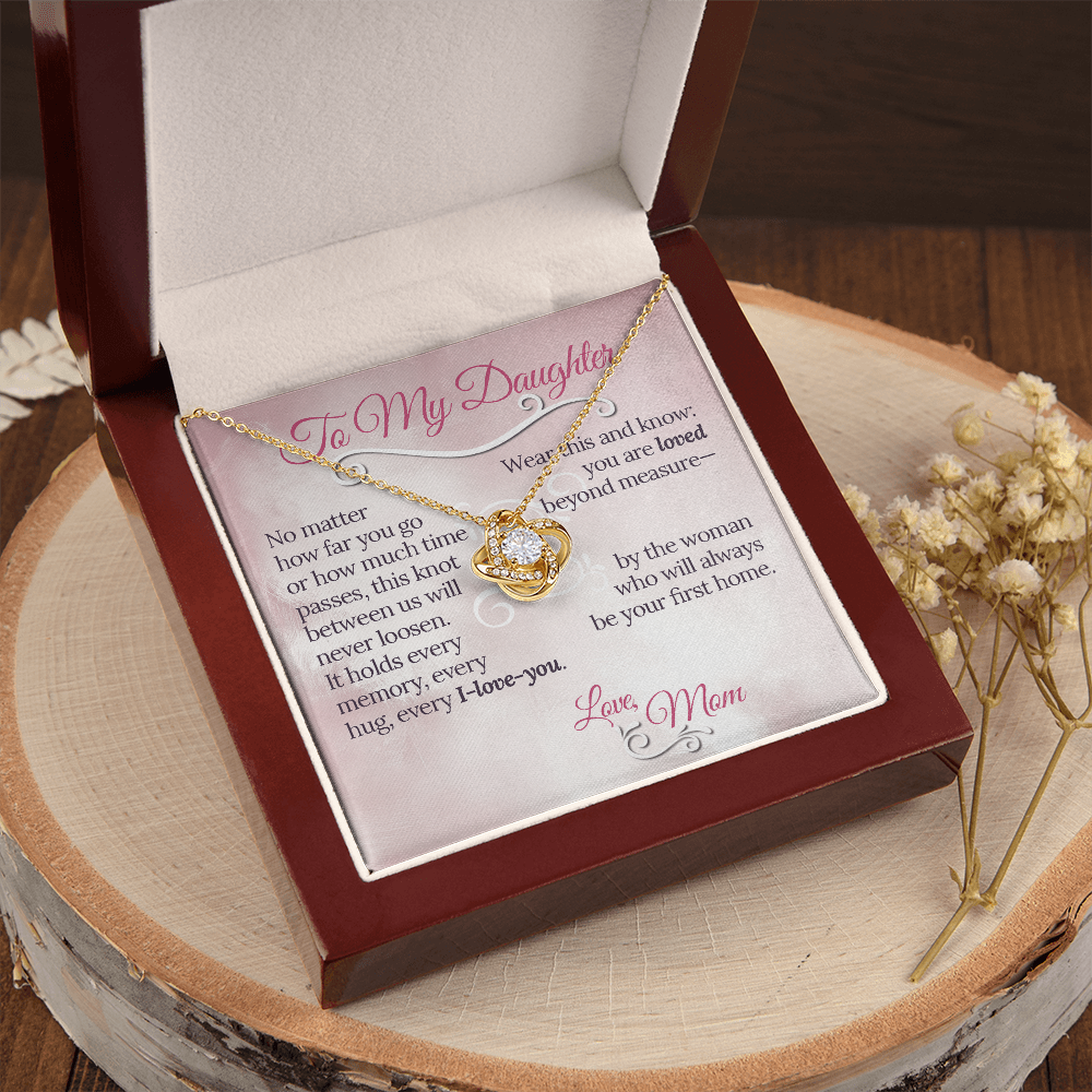 The Knot Between Us – From Mom to Daughter Love Knot Necklace (Gold or Silver)