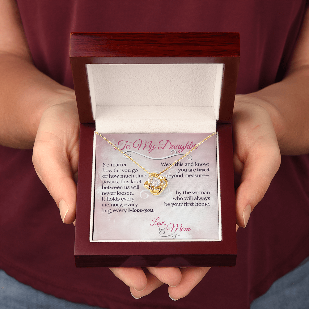 The Knot Between Us – From Mom to Daughter Love Knot Necklace (Gold or Silver)