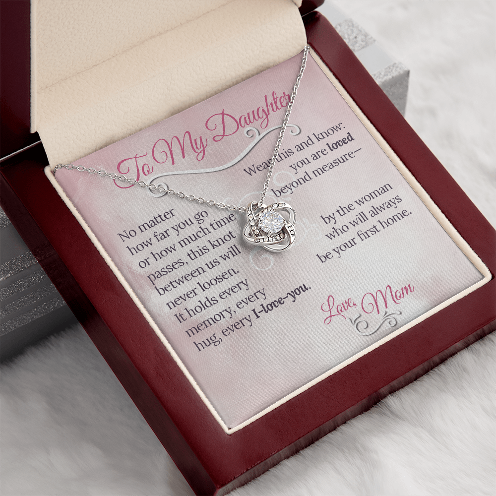 The Knot Between Us – From Mom to Daughter Love Knot Necklace (Gold or Silver)