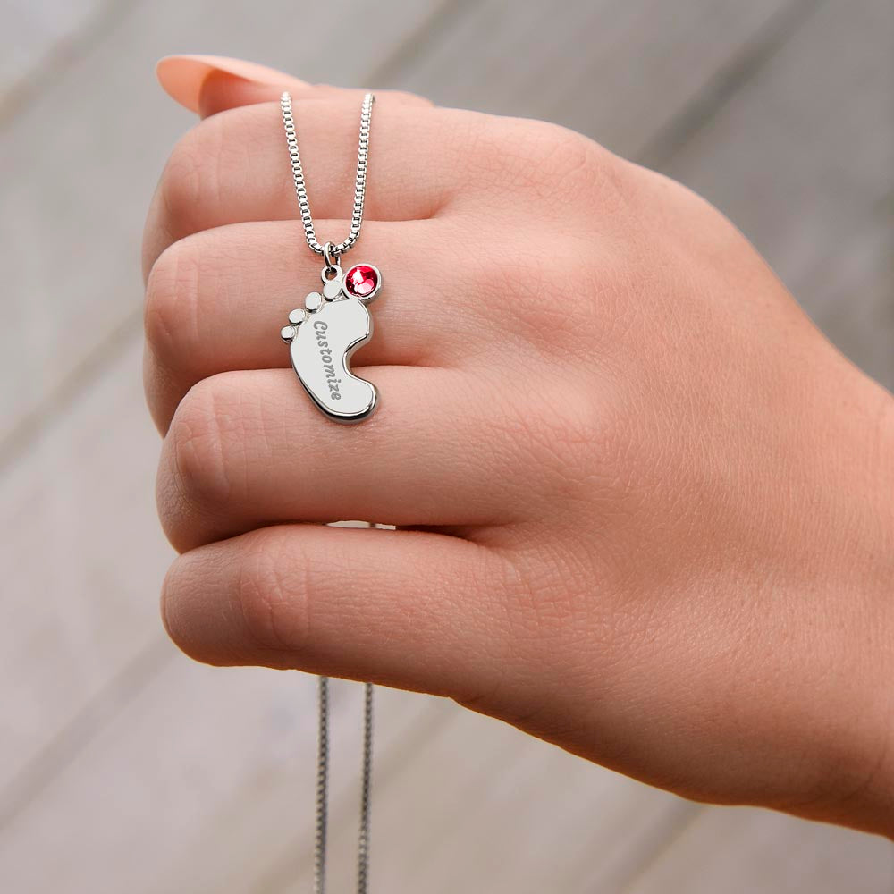 My Whole World - Engraved Baby Feet Necklace with Birthstone