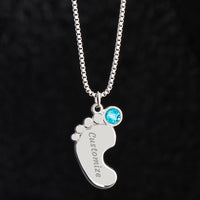 My Whole World - Engraved Baby Feet Necklace with Birthstone