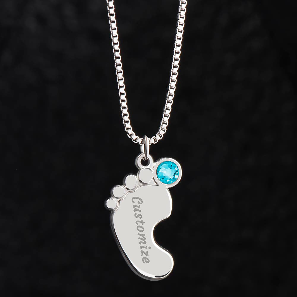 My Whole World - Engraved Baby Feet Necklace with Birthstone