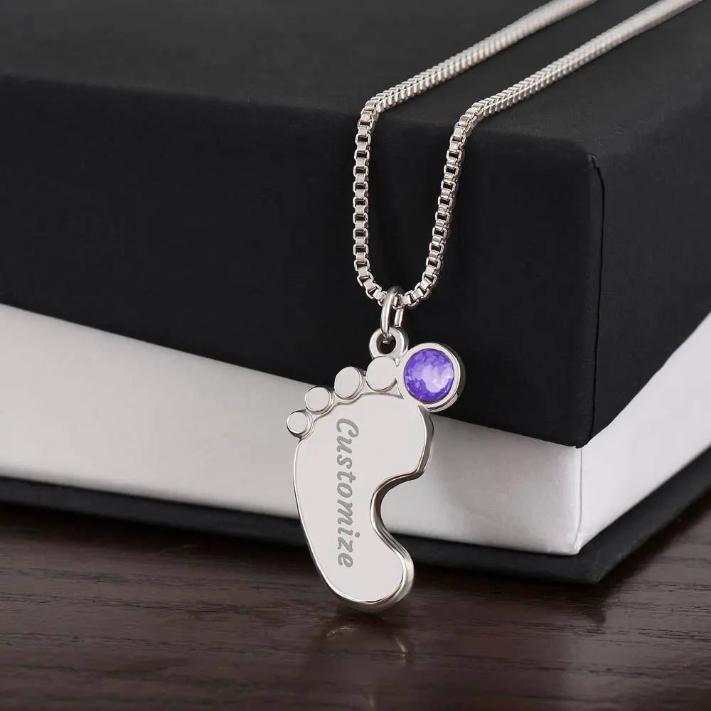 My Whole World - Baby Feet(s) Necklace with Birthstone and Engraving ShineOn Fulfillment