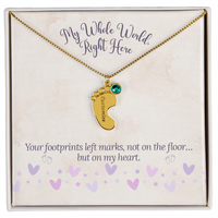 My Whole World - Engraved Baby Feet Necklace with Birthstone