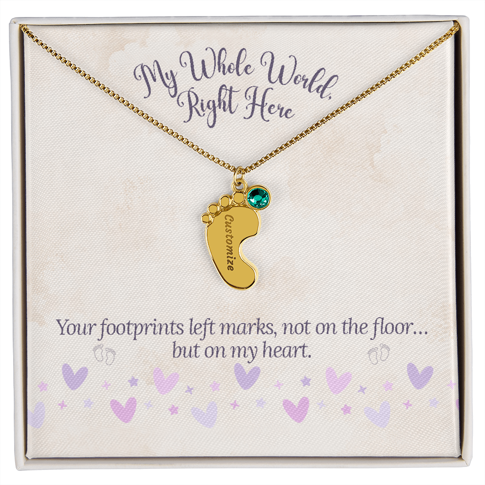 My Whole World - Engraved Baby Feet Necklace with Birthstone