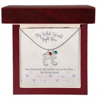 My Whole World - Engraved Baby Feet Necklace with Birthstone