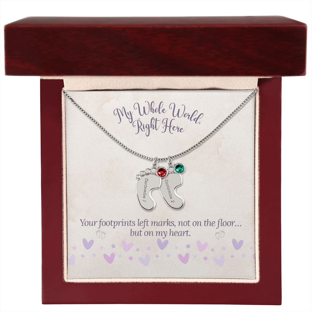 My Whole World - Engraved Baby Feet Necklace with Birthstone