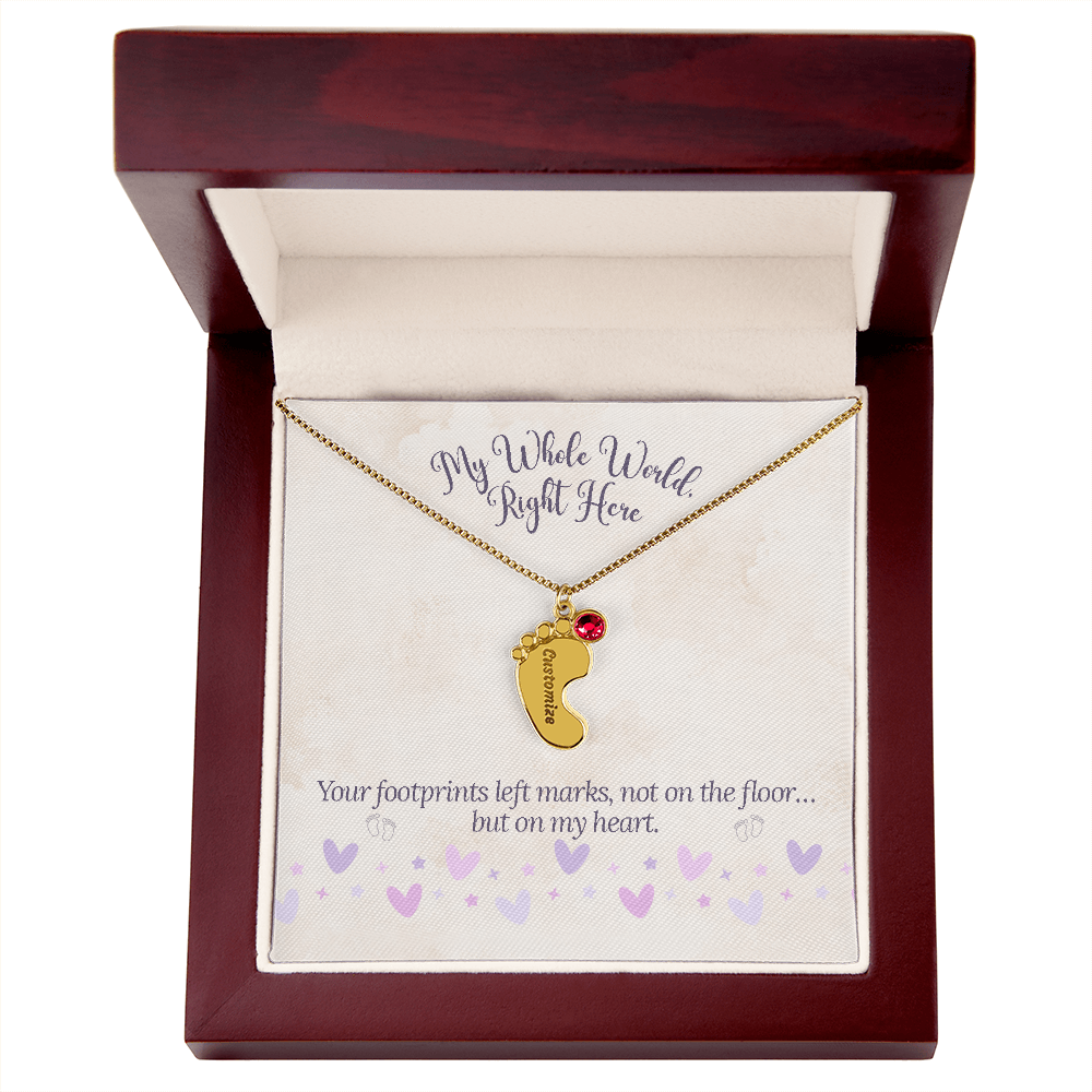 My Whole World - Engraved Baby Feet Necklace with Birthstone