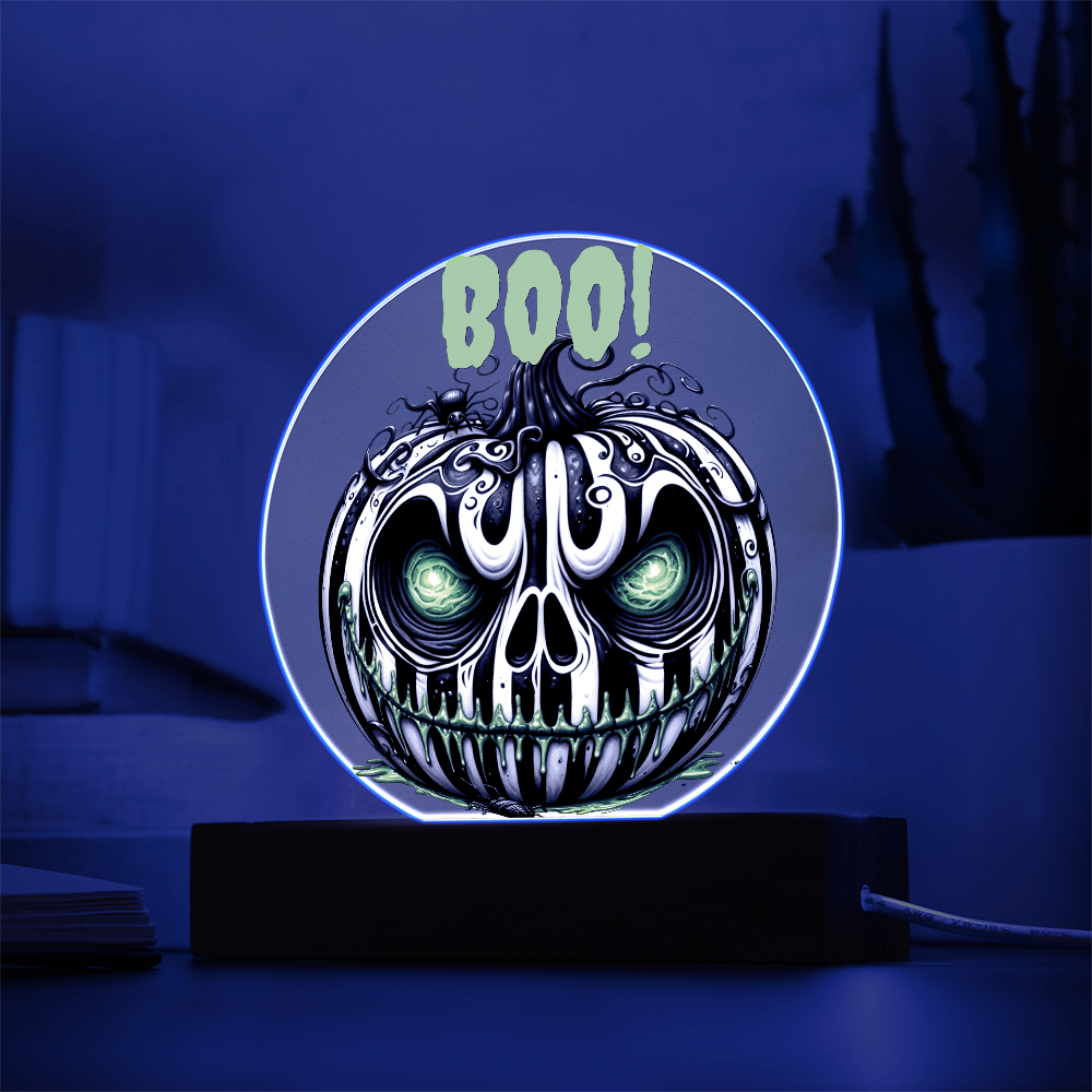 BOO-tiful Glow – Halloween Acrylic Plaque with Spooky Neon Pumpkin