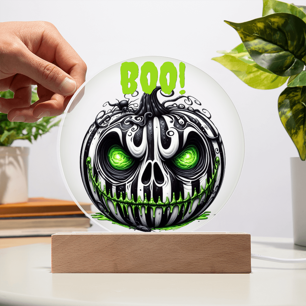 BOO-tiful Glow – Halloween Acrylic Plaque with Spooky Neon Pumpkin