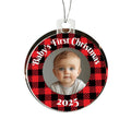 Baby’s First Christmas Ornament 2025 – Personalized Buffalo Plaid Photo Ornament for Newborn Keepsake - Flourish Love Shop