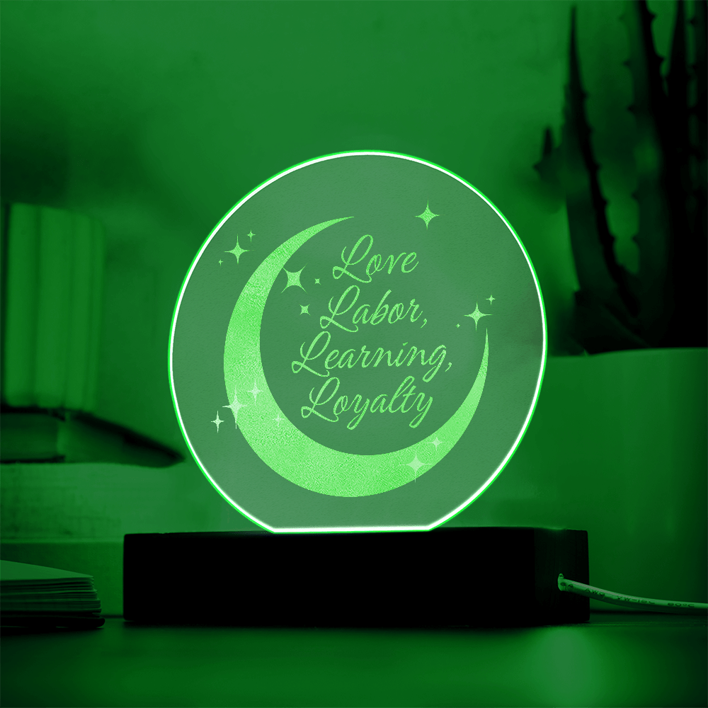 Love, Labor, Learning, Loyalty Sorority Moon Night Light - Flourish Love Shop