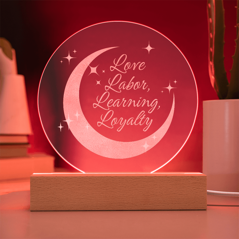 Love, Labor, Learning, Loyalty Sorority Moon Night Light - Flourish Love Shop