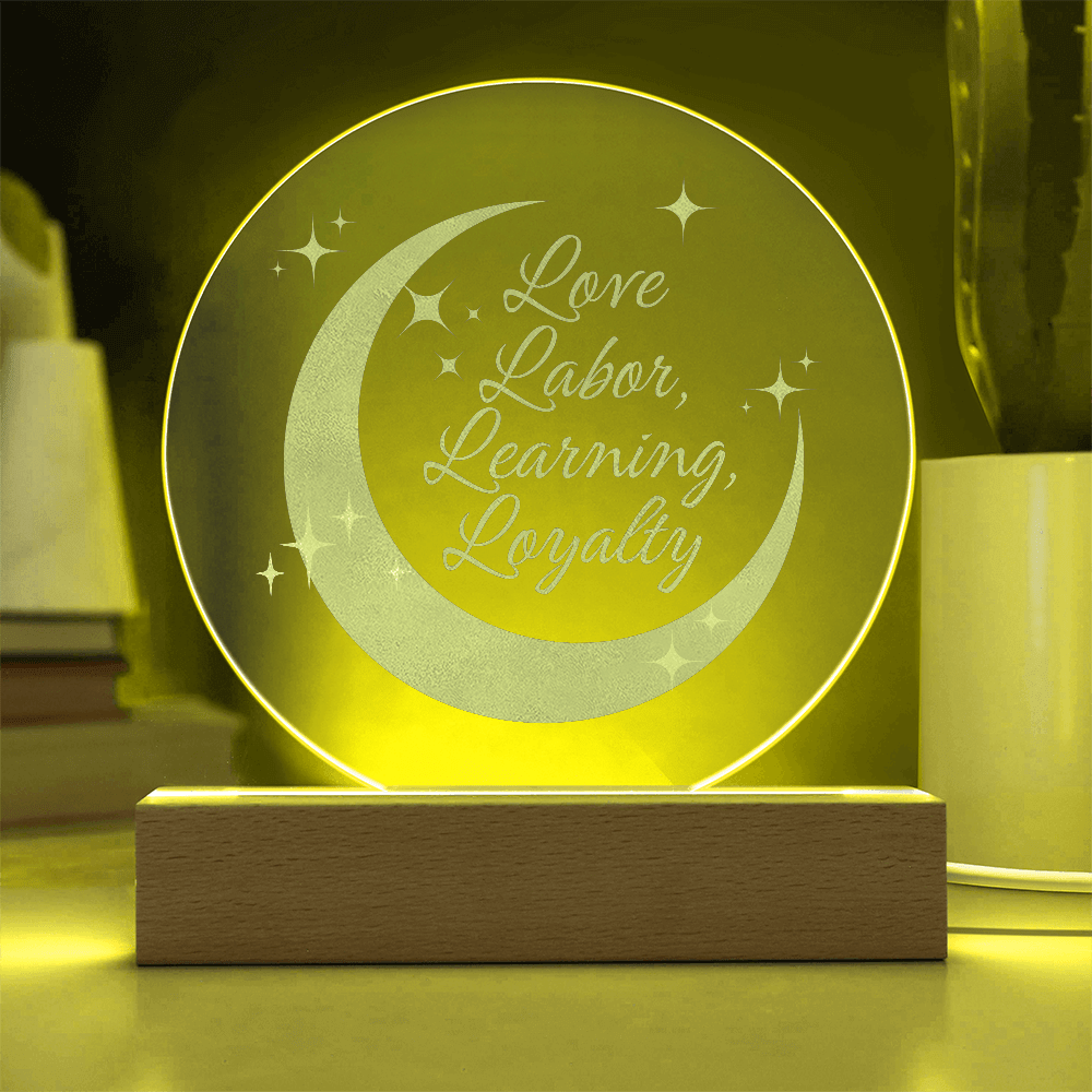 Love, Labor, Learning, Loyalty Sorority Moon Night Light - Flourish Love Shop
