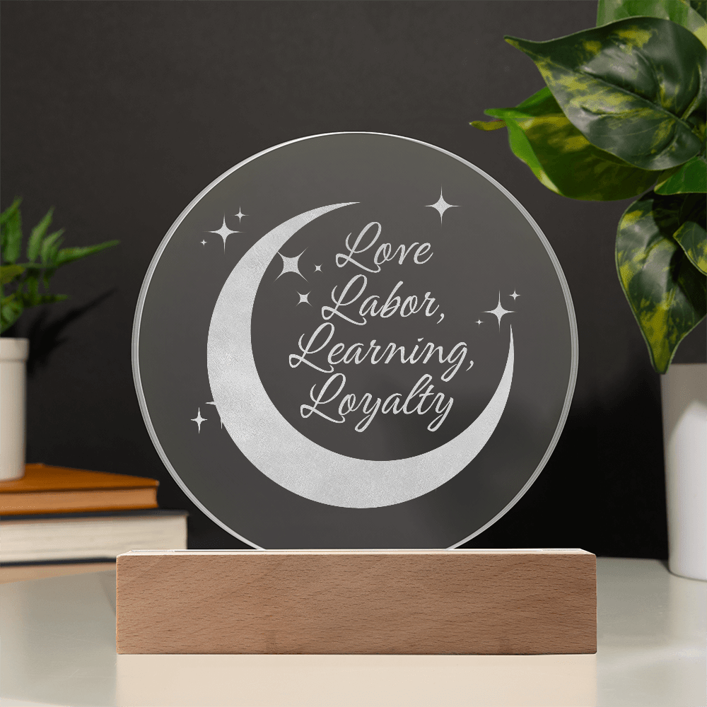 Love, Labor, Learning, Loyalty Sorority Moon Night Light - Flourish Love Shop