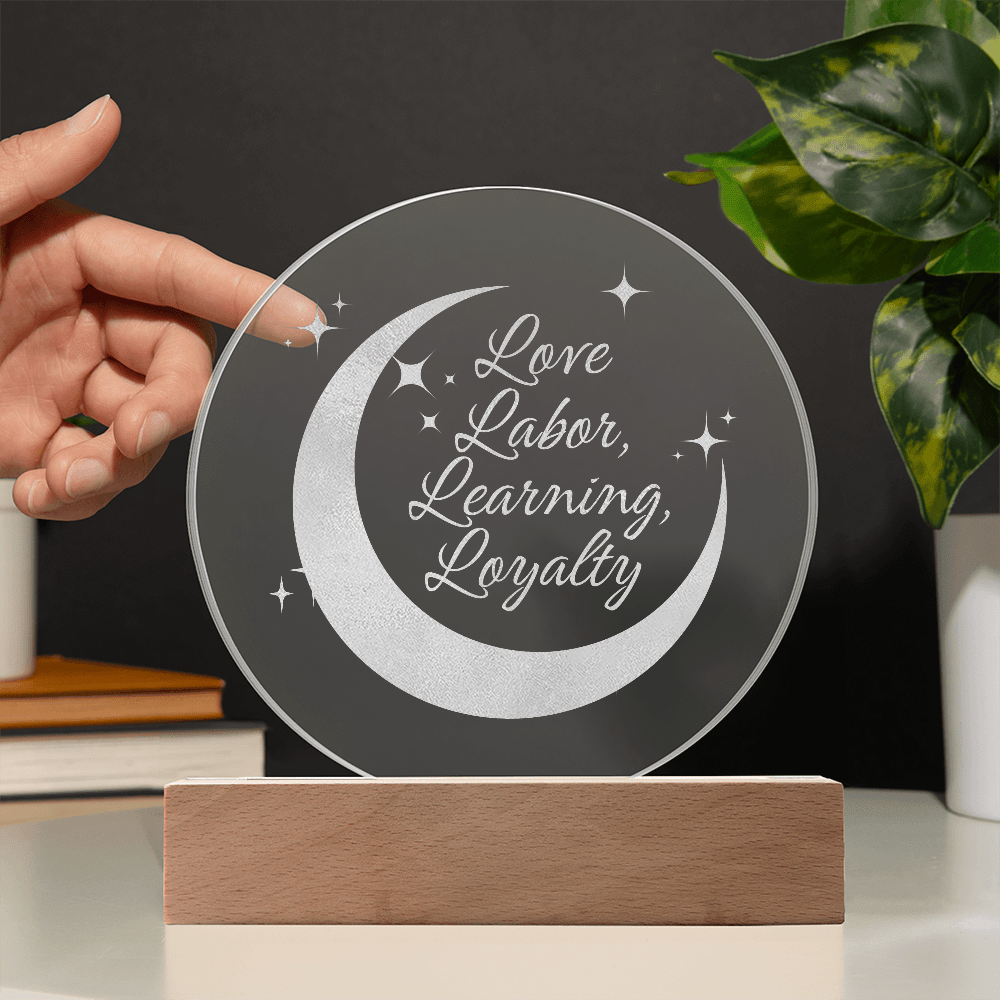Love, Labor, Learning, Loyalty Sorority Moon Night Light - Flourish Love Shop