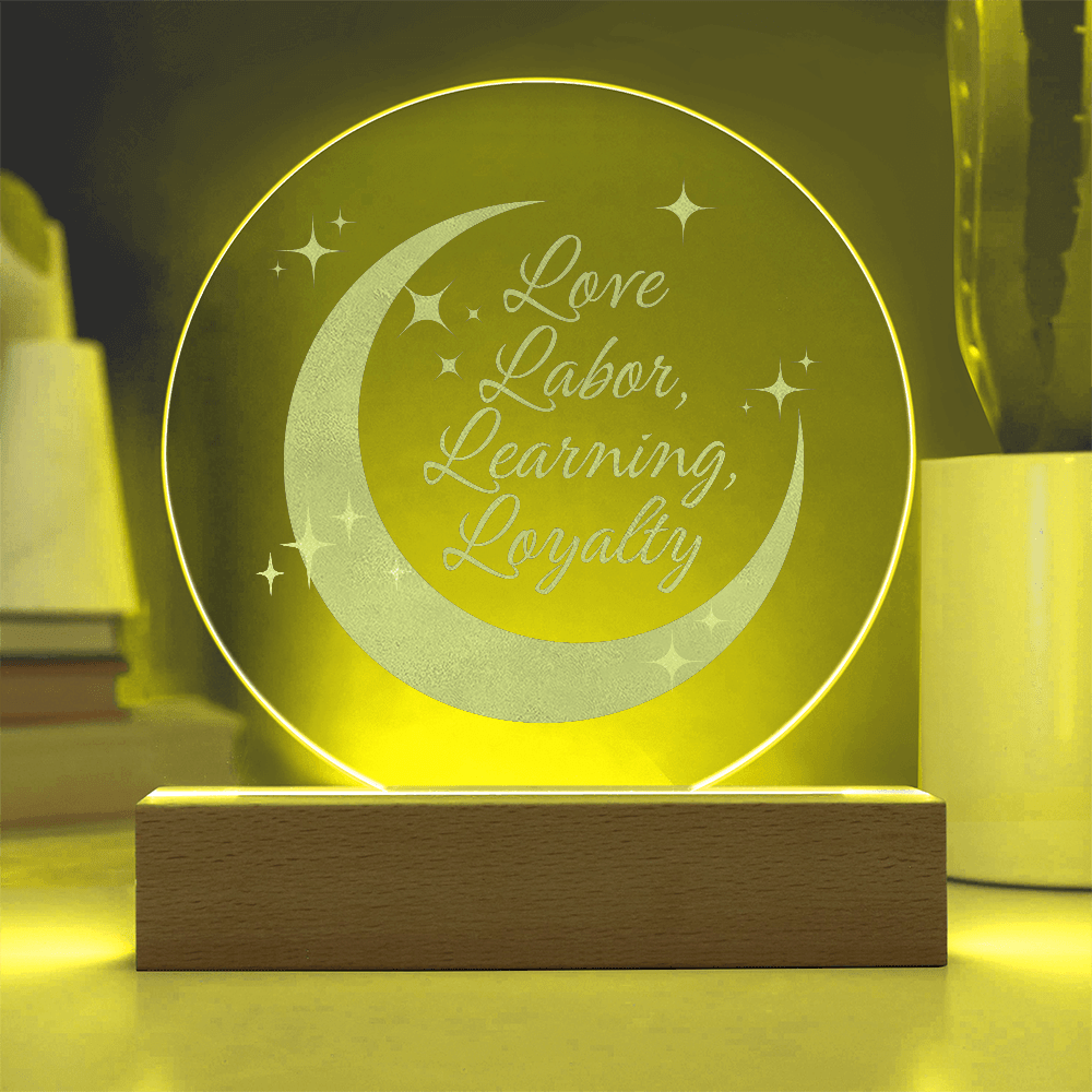 Love, Labor, Learning, Loyalty Sorority Moon Night Light - Flourish Love Shop