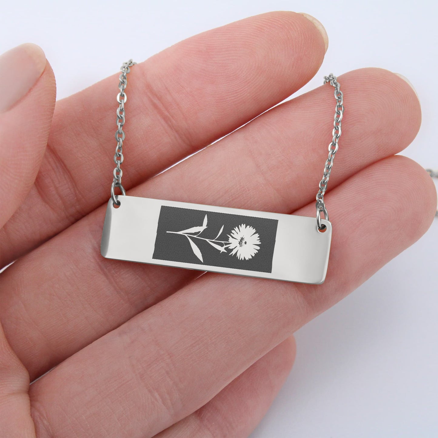 Horizontal Bar Necklace Birth Month Flowers - Flourish Love Shop