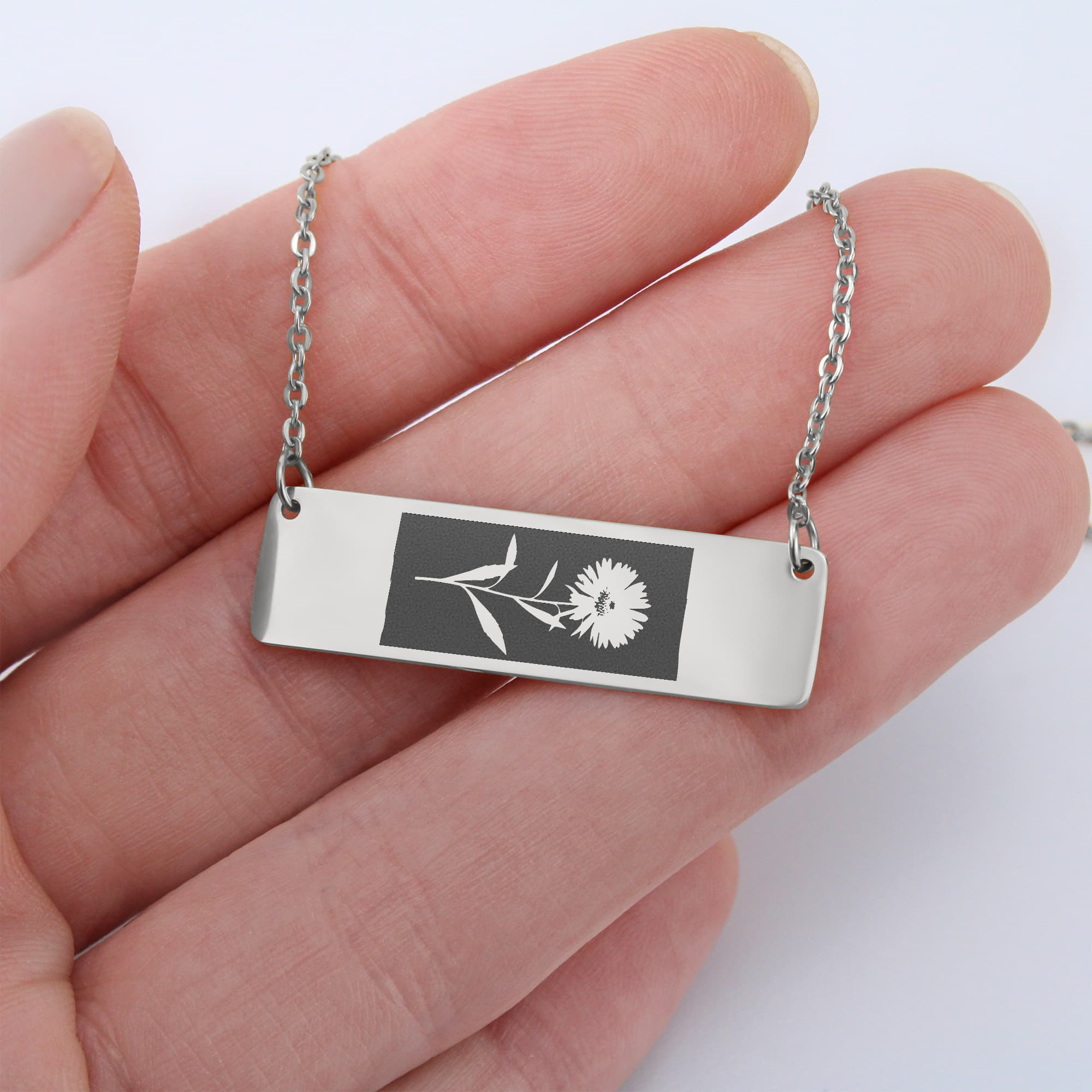 Horizontal Bar Necklace Birth Month Flowers - Flourish Love Shop